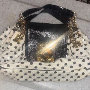 Betsey Johnson Black and Gold Polka Dot Shoulder Bag